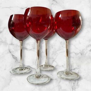 Lenox Holiday Gems Ruby Red Balloon Cup Large Crystal Wine Glasses - Set of 4